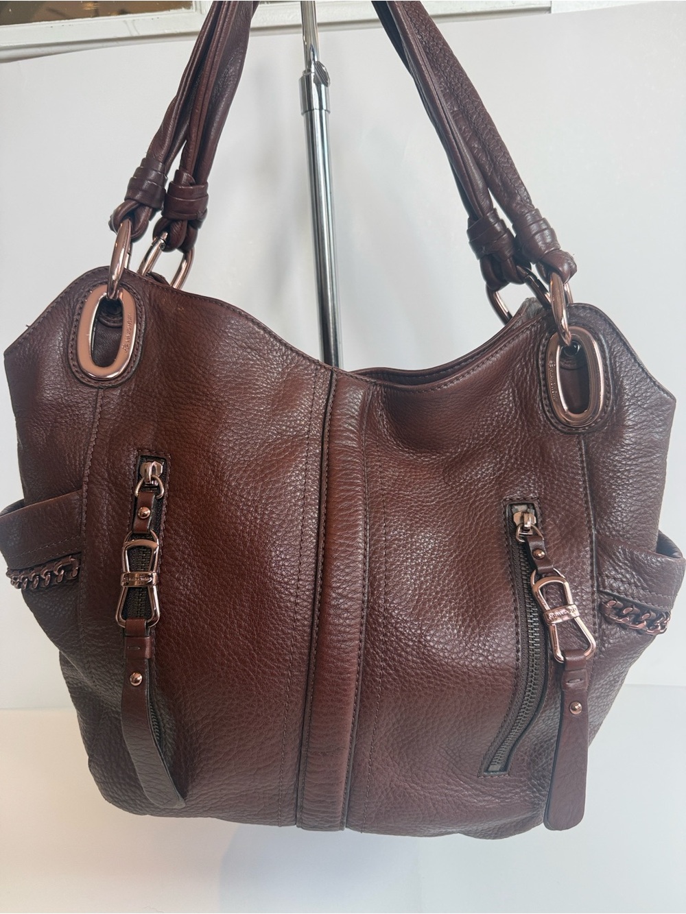 B Makowsky slouchy chocolate brown leather shoulder bag